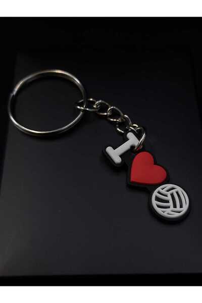 sarıyer silver Ατσάλινο μπρελόκ με θέμα την αγάπη για το βόλεϊ, με μοτίβο μπά...