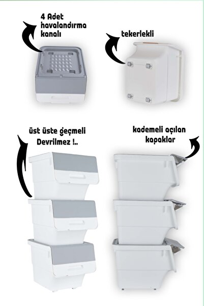 ego home 2 Li Gri-beyaz Tekerlekli Patateslik Soğanlık Oyuncak Kutusu Sebzelik Patates Ve Soğan Sepeti Mote