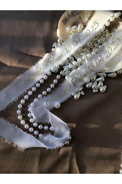 İsabella Accessories İsimli Söz Nişan Kurdelesi Dökülmeyen İncili İpek Kurdele