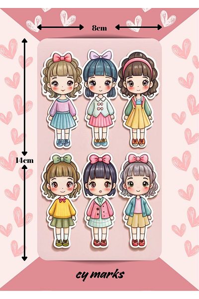 alışveriş kurdu Cute Girl Boy 5'Li Sticker Set - Planner Agenda Scrapbook Bullet Journal Sticker Label Set