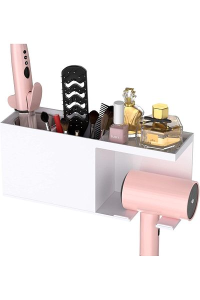 Generic Hair Dryer Holder, White Acrylic Wall Mount Organizer For Styling Tools, Bathroom Storage