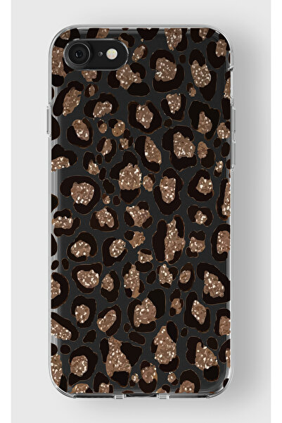 moonset Iphone 7 / 8 / SE Uyumlu Leopar Tasarımlı Baskılı Şeffaf Telefon Kılıfı