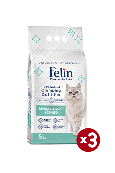 FELİN Marsilya Sabunu Kokulu Topaklanan Ince Taneli Kedi Kumu 5lx3