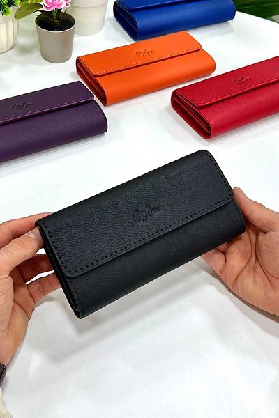 CüzCan Hilton Black Genuine Leather Women's Wallet with Knitted Detail