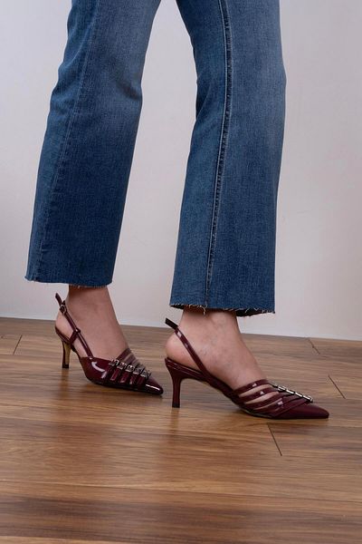 sovrana 5 Belt Detailed Heeled Shoes Burgundy Patent Leather