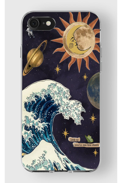 moonset Iphone 7 / 8 / SE Uyumlu Dalga ve Güneş Tasarımlı Baskılı Şeffaf Tele...