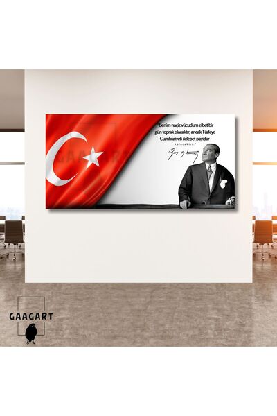 GAAGART Panoramik Kanvas Makam Panosu Atatürk ve Bayrak Benim naçiz vücudum e...