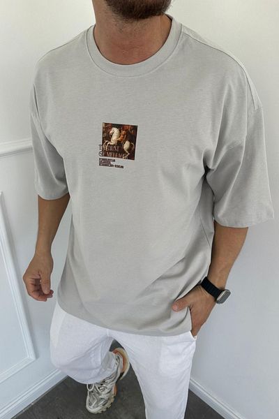 MADZEYMODA Ανδρικό μπλουζάκι Oversize Fit 100% Cotton Crew με στάμπα γκρι μπλουζάκι Mz3021