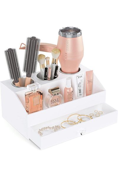 Generic Hair Tool Organizer, Acrylic Hair Dryer & Styling Tools Holder For Bathroom Countertop