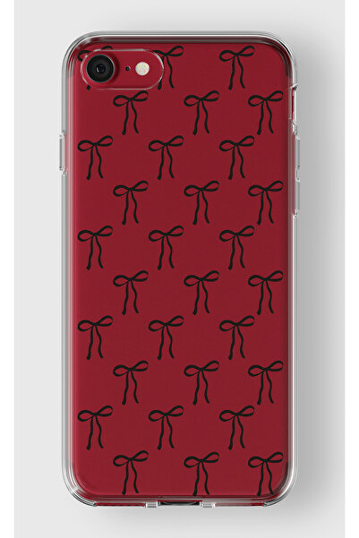 moonset Iphone 7 / 8 / SE Uyumlu Siyah Fiyonk Tasarımlı Baskılı Şeffaf Telefo...