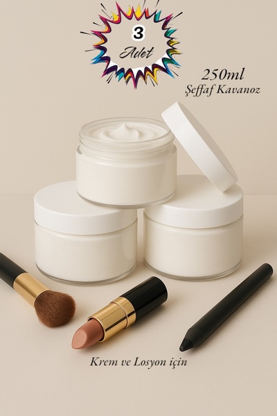 Dem Home Şeffaf Cam Görünümlü Plastik 3lü Krem, Losyon Ve Düzenleyici Mika Ka...