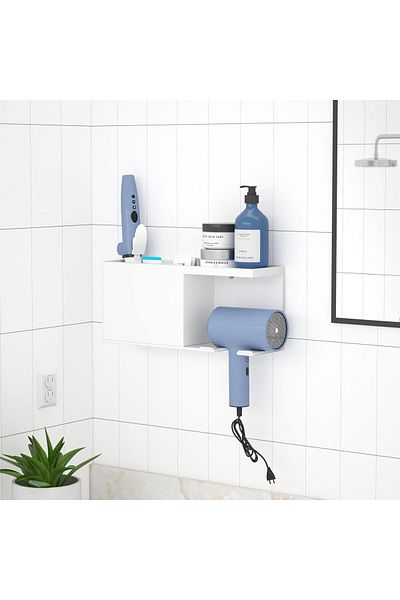 Generic Hair Dryer Holder, White Acrylic Wall Mount Organizer For Styling Tools, Bathroom Storage