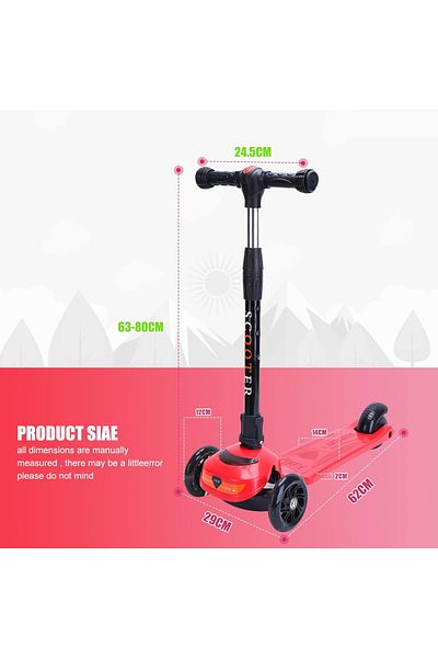 MG 3-Wheel Kids Foldable Scooter, LED Lights, Flashing Wheels, 4 Adjustable Heights, Age 3-8