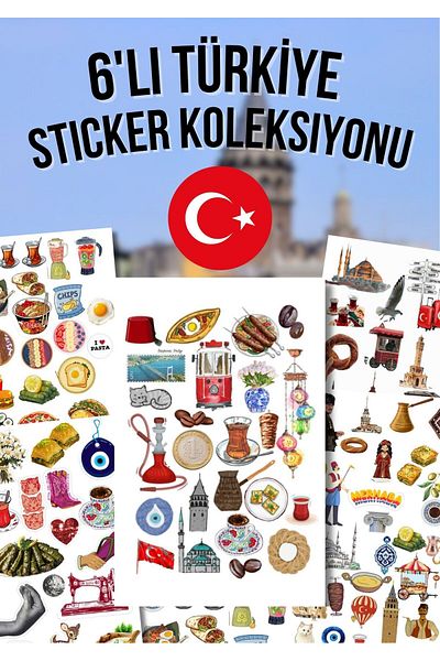 alışveriş kurdu Turkey Themed 6-Piece Sticker Set - Planner Agenda Laptop Scrapbook Bullet Journal Sticker Label Set