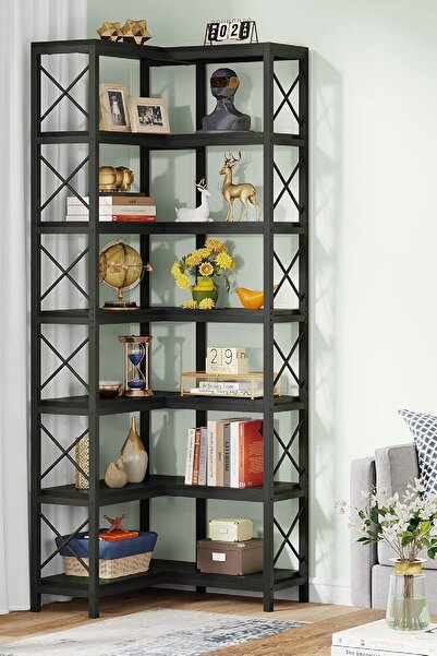 TOLIAHOME Modern ve Şık Tasarımlı 7 Katlı Köşe Kitaplık ve Depolama Rafı