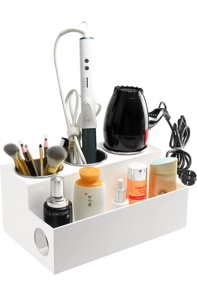 Generic Acrylic Hair Tool Organizer, Hair Dryer And Styling Organizer, Hair Product Organizer, White