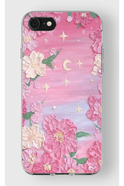 moonset Iphone 7 / 8 / SE Uyumlu Pastel Çiçekler Tasarımlı Baskılı Şeffaf Tel...