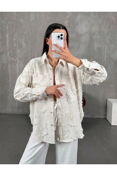 SOWİN Cămașă de in cu dungi cu ciucuri