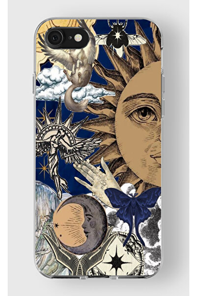 moonset Iphone 7 / 8 / SE Uyumlu Güneş Kolaj Tasarımlı Baskılı Şeffaf Telefon...
