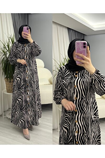 BY SUPHAN FASHION TESETTÜR VİSKON BOYDAN DÜĞMELİ ELBİSE