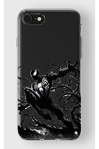 moonset Iphone 7 / 8 / SE Uyumlu Siyah Örümcek Tasarımlı Baskılı Şeffaf Telef...