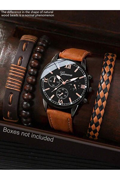 Geneva Men's Casual Watch Set with 3 Pieces Leather Straps Great Gift