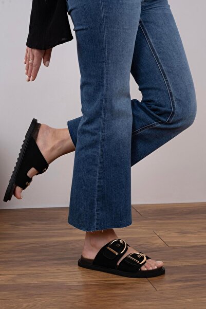 sovrana Двохремінні тапочки з чорного замшу