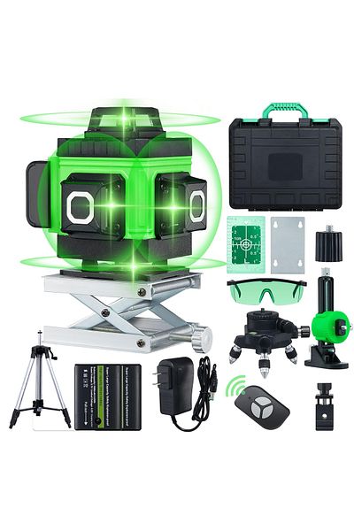 Generic 12-Line 360° Green Laser Level Kit with Remote, Tripod, Magnetic Stand & Case.