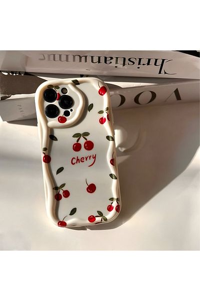 HYPERSOFT حافظة سيليكون بلون كريمي متوافقة مع هاتف Iphone 7-8 Plus مع نمط Chery Cherry وإطار حماية للكاميرا