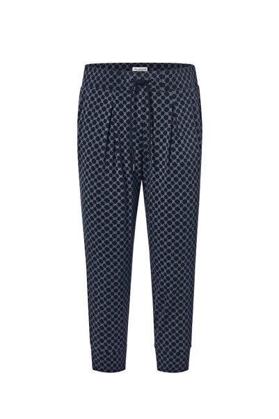 Tchibo Women Comfort Fit Allover Print Cropped Jersey Trousers, Navy
