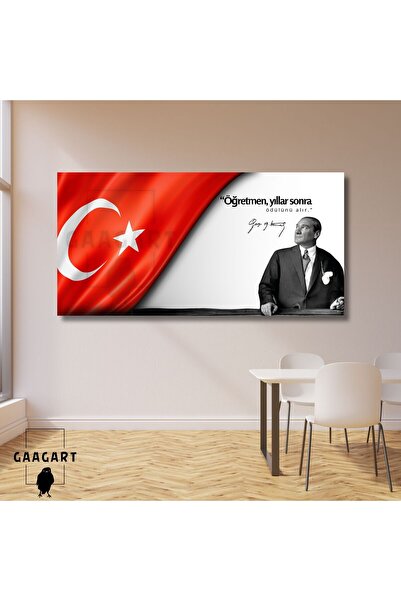 Panoramic Canvas Authority Board Atatürk and Flag "The teacher receives his award years later."