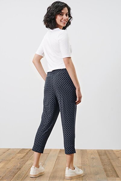 Tchibo Women Comfort Fit Allover Print Cropped Jersey Trousers, Navy