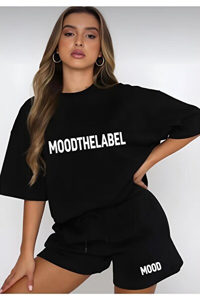 MODARİCH Moodthelabel T-Shirt Combed Shorts - Black Shorts T-Shirt Suit Print...