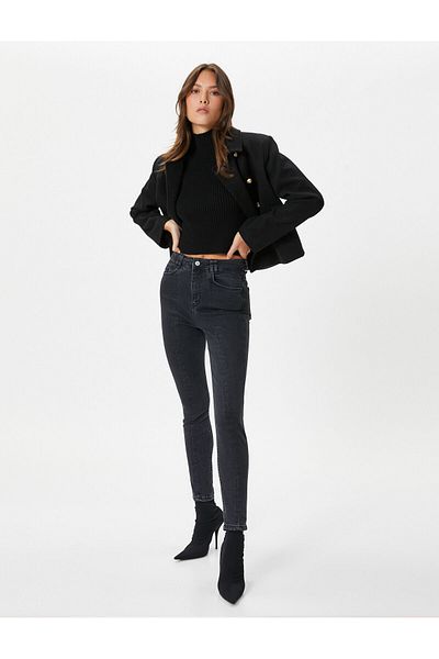 Koton Blugi cu talie înaltă Pantaloni cu picioare înguste, bumbac elastic ușor, cu buzunare - Carmen Jean