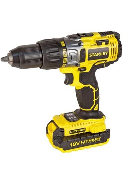 Stanley Cordless Hammer Drill, 18V 2.0 Ah, Li-Ion Battery With Charger, Kitbox, Yellow