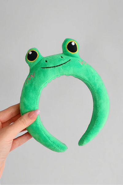Aesthia Cute Frog Hair Crown with Green Eyes