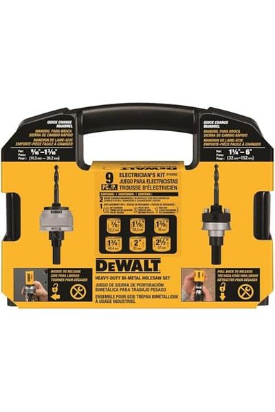 Dewalt Hole Saw Kit, Standard Electrician's Set, Bi-Metal (D180002), Yellow, One Size
