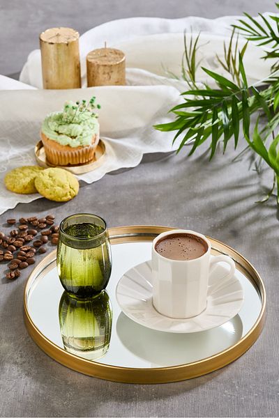 Leila Home Round Mirrored Presentation Holder Gold 24X24 Catering Coffee and Tea Presentation