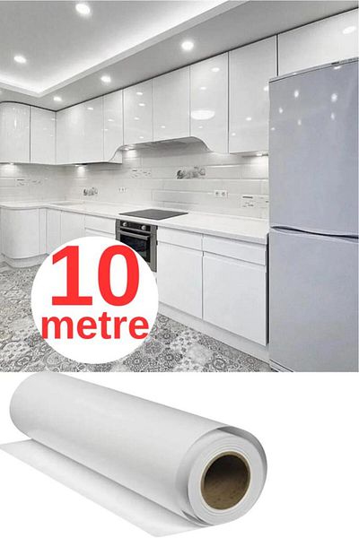 Renkli Duvarlar 50 cm x 10 metri 1 bucată folie adezivă alb strălucitor pentru acoperirea pereților de bucătărie hârtie folie