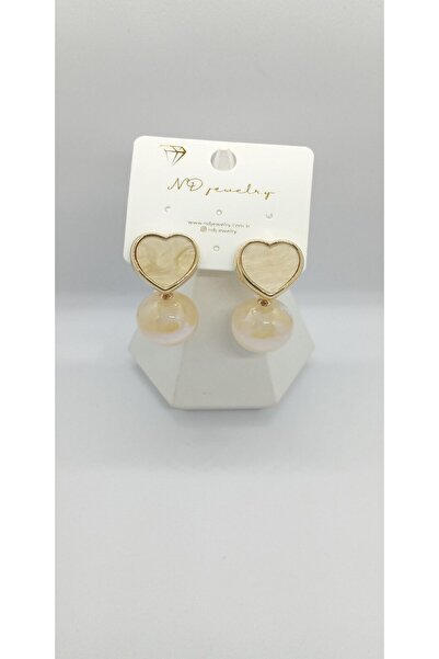 ndjewelry أقراط على شكل قلب ولؤلؤ بلون المنك مع لؤلؤ