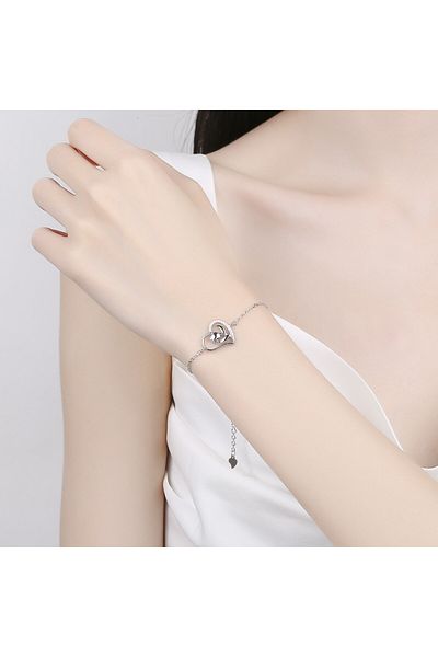 delis Bratara Argint 925, Jw653, Model Inima Si Trandafir, Placata Cu Rodiu