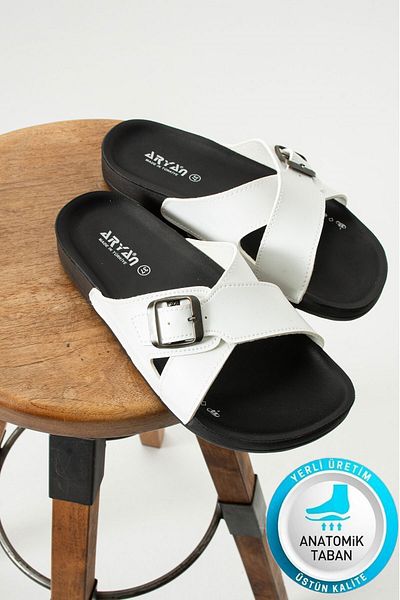 AlbiShoes Scarlett pentru femei, cu cataramă, talpă anatomică încrucișată, confortabilă, ușoară, talpă confortabilă, papuci de zi cu zi pentru femei