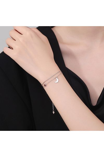 delis Bratara Argint 925, Jw1225, Model Dublu Semiluna, Placata Cu Rodiu