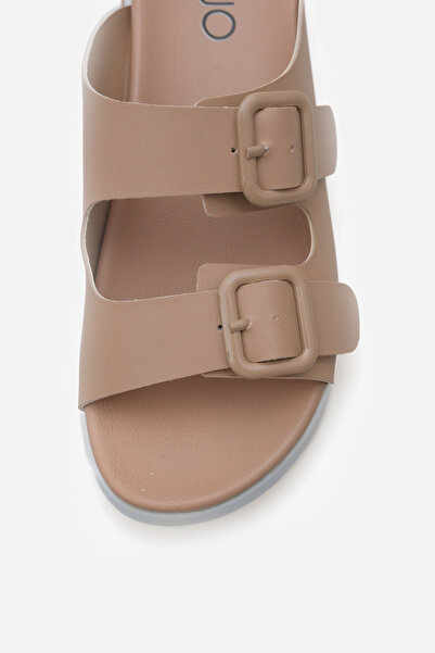 LOJO Women's Double Banded Buckle Thick Sole Sports Slippers Sezy Nude