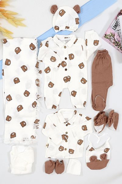 Sitilin Baby Boy Newborn Muslin Pink 10-Piece Luxury Hospital Release Bodysuit Set Stl6973