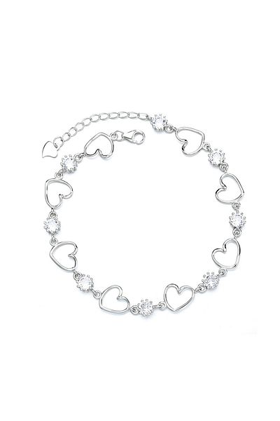 delis 925 Silver Bracelet, Jw666, Heart Pattern, Rhodium Plated