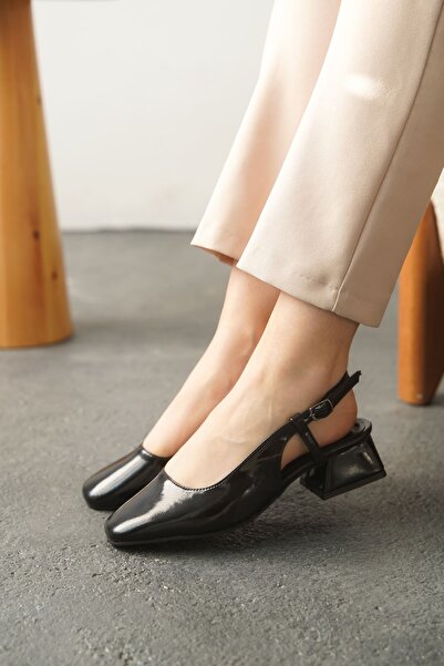 MODAADAM Kadın Pogba Kısa Topuklu Ayakkabı - siyah-rugan