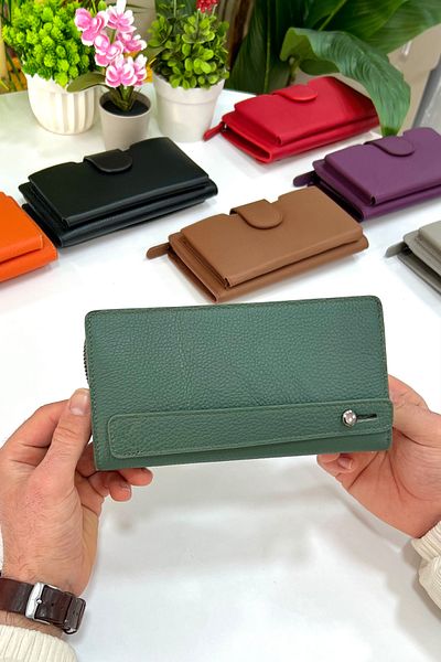 CüzCan Zurich Unisex Khaki Green Γνήσιο Δερμάτινο Χαρτοφυλάκιο Χεριού με θήκη τηλεφώνου