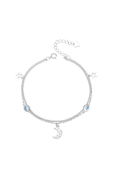 delis Bratara Argint 925, Jw1226, Model Dublu Semiluna Si Stelute, Placata Cu Rodiu