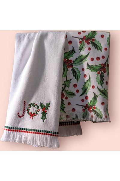 Madame Coco New Year's Joyle Kitchen Towel Set - White 2 Pieces 40 X60 cm